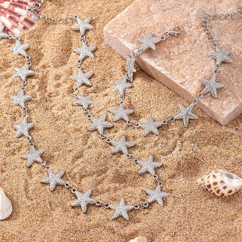 Starfish Star Necklace And Bracelet For Women Zinc Alloy Pave Cubic Zirconia Chic Minimalist Sweet Style
