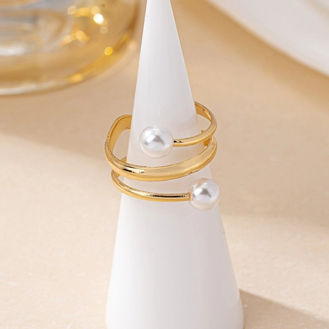 Anello Aperto A Spirale In Lega Placcata Oro Design Multi Strato Con Due Künstliche Perle Gioielli Di Moda Eleganti Regolabili