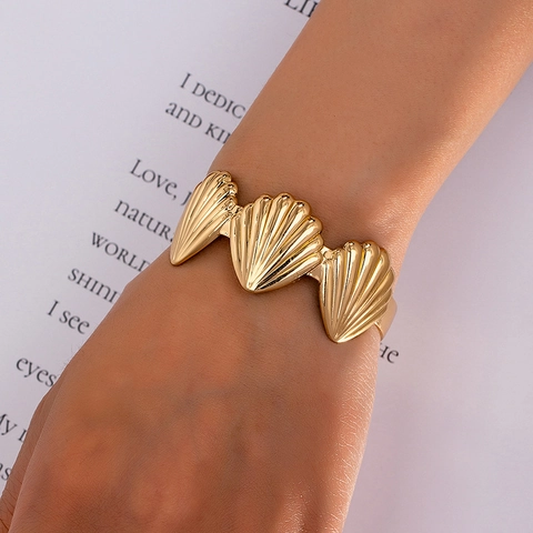Bracciale Rigido Conchiglia Minimalista Lega Regolabile Aperto Per Donna Stile Vacanza Oceano Gioielli