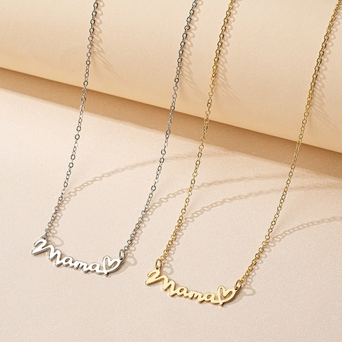 Mama Buchstaben Herz Anhänger Halskette Legierung Vergoldet Minimalistische Schlüsselbein Kette Schmuck Geschenk Für Frauen Mutter