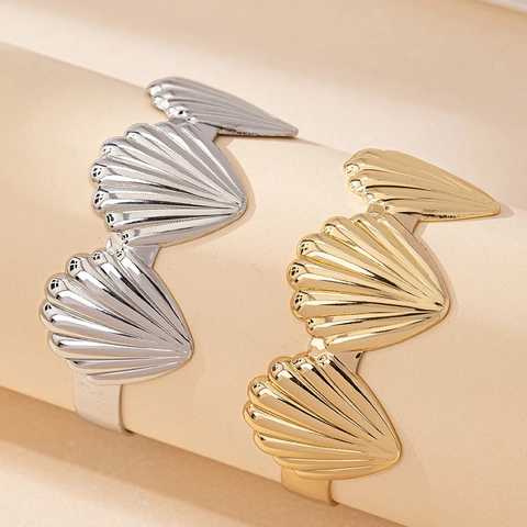Bracciale Rigido Conchiglia Minimalista Lega Regolabile Aperto Per Donna Stile Vacanza Oceano Gioielli