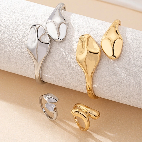 Minimalistische Legering Slang Armring En Ring Sieraden Vloeibaar Metaal Fluïde Organische Vorm Voor Vrouwen