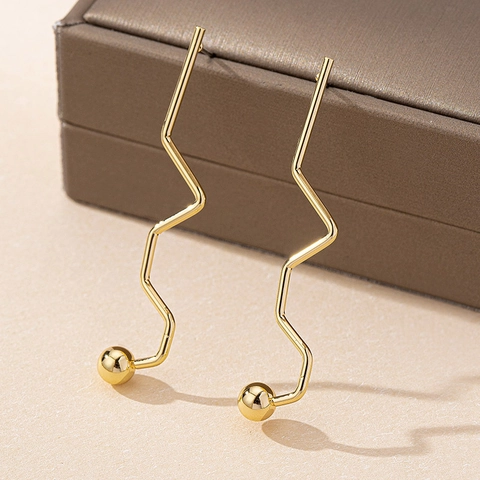 Minimalistische Geometrische Lijn Oorbellen IJzerlegering Asymmetrische Golf Zigzag Metalen Bal Sieraden Vrouwen