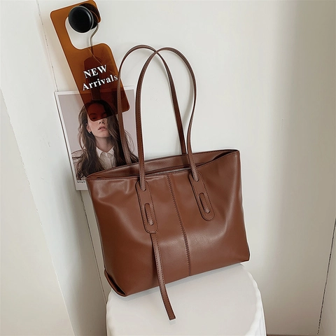 Damen Große Kapazität Tote Bag PU Leder Vertikale Nähte Reißverschluss Modern Minimalistisch Achsel Schultertasche