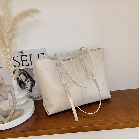 Damen Große Kapazität Tote Bag PU Leder Vertikale Nähte Reißverschluss Modern Minimalistisch Achsel Schultertasche