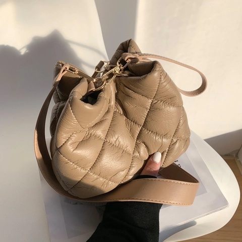 Bolso Bombonera Acolchado para Mujer Patrón de Rombos Cuero PU Bolso Bandolera Gran Capacidad Moda Color Sólido