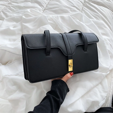 Borsa Sottobraccio Retrò In Pelle PU Borsa A Tracolla Stile Francese Grana Martellata Piccola Squadrata Chiusura Girevole Dorata Donna