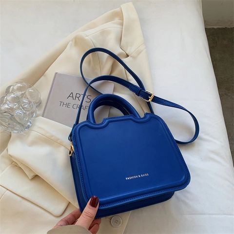 PU Leather Crossbody Bag Chic Wave Edge Small Square Shoulder Handbag With Top Handle Minimalist Versatile Satchel