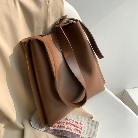 Bolso Tote De Gran Capacitad Para Mujer Cuero PU Minimalista Bolso De Hombro Diario Elegante Color Sólido Bolso Grande