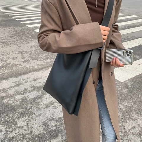 Bolso Tote De Gran Capacitad Para Mujer Cuero PU Minimalista Bolso De Hombro Diario Elegante Color Sólido Bolso Grande