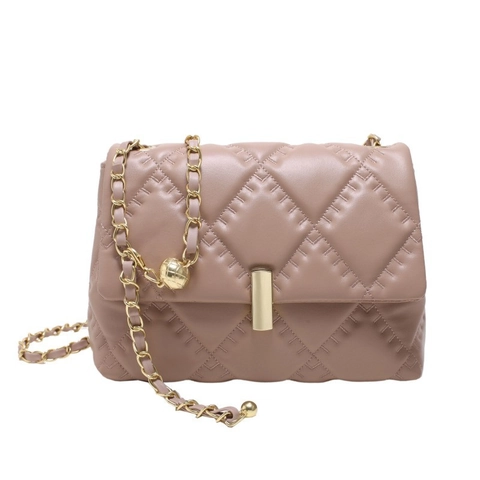 Elegant Quilted Rhombic Lattice Shoulder Bag For Women PU Leather Metal Chain Strap Crossbody Small Square Handbag Stylish