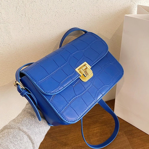 Borsa A Tracolla Donna Pelle PU Motivo Coccodrillo Piccola Borsa Quadrata Con Chiusura In Metallo Dorato Elegante
