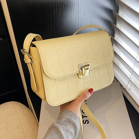 Borsa A Tracolla Donna Pelle PU Motivo Coccodrillo Piccola Borsa Quadrata Con Chiusura In Metallo Dorato Elegante