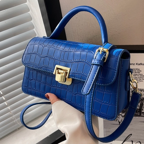 Women Shoulder Bag PU Leather Crocodile Pattern Small Square Handbag Crossbody With Lock Clasp Fashion Versatile