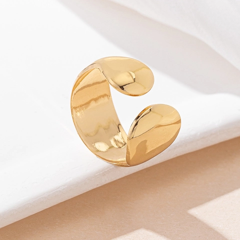 Geometric Open Ring Minimalist Alloy Gold Polished Double Ball Adjustable Finger Ring For Women