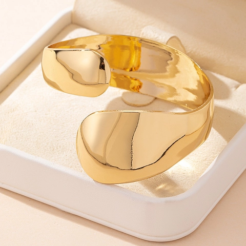 Irregular Geometric Cuff Bracelet Gold Tone Alloy Mirror Polished Open Adjustable Minimalist Bangle Jewelry For Women