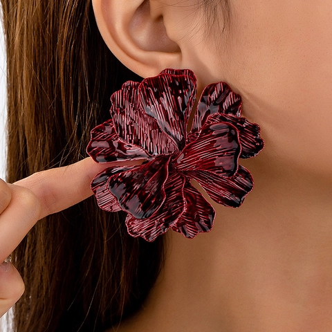 Grote Bloem Oorknopjes Zinklegering Getextureerd Emaille Overdreven Statement Sieraden Zoet Temperament Voor Dames