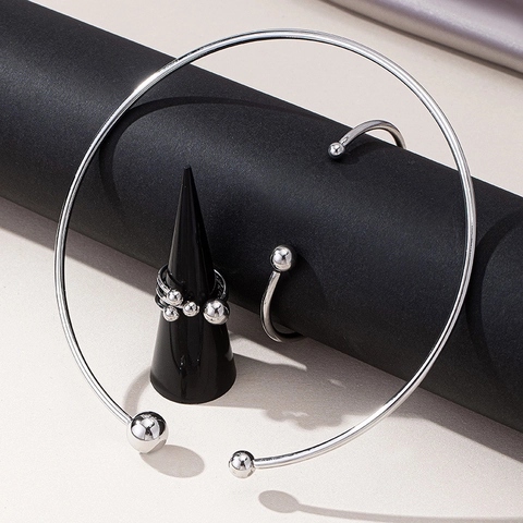 Collana Girocollo In Lega Minimalista Bracciale A Polsino E Anello Sfera Rotonda Geometrica Colore Argento Gioielli Di Moda Per Donne