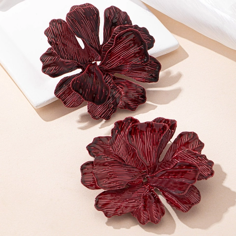 Grote Bloem Oorknopjes Zinklegering Getextureerd Emaille Overdreven Statement Sieraden Zoet Temperament Voor Dames
