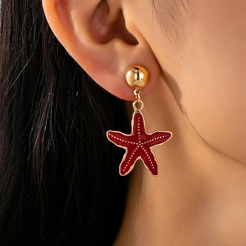 Starfish Dangle Earrings Alloy Enamel Sea Breeze Ocean Theme Summer Beach Vacation Jewelry Accessory For Women