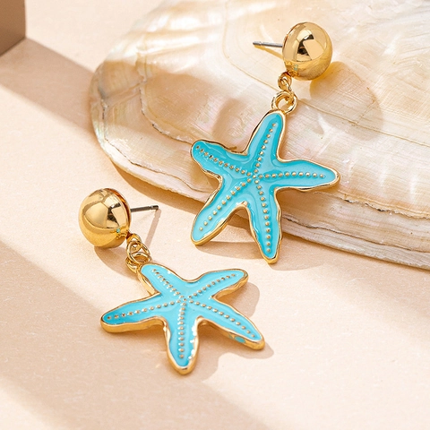 Starfish Dangle Earrings Alloy Enamel Sea Breeze Ocean Theme Summer Beach Vacation Jewelry Accessory For Women