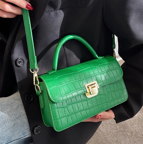 Women Shoulder Bag PU Leather Crocodile Pattern Small Square Handbag Crossbody With Lock Clasp Fashion Versatile