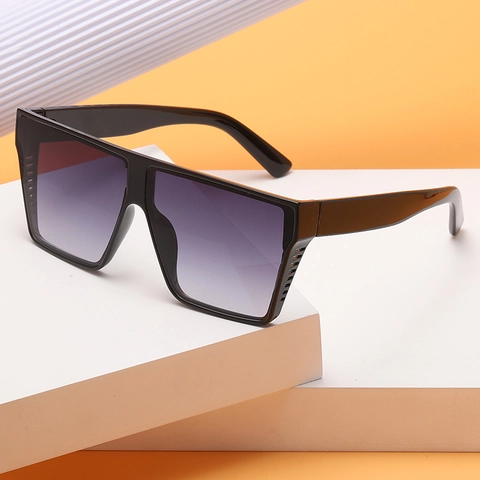 Unisex Fashion Oversized Square Sunglasses UV400 Protection PC Gradient Lens Plastic Frame Grid Pattern Outdoor Eyewear