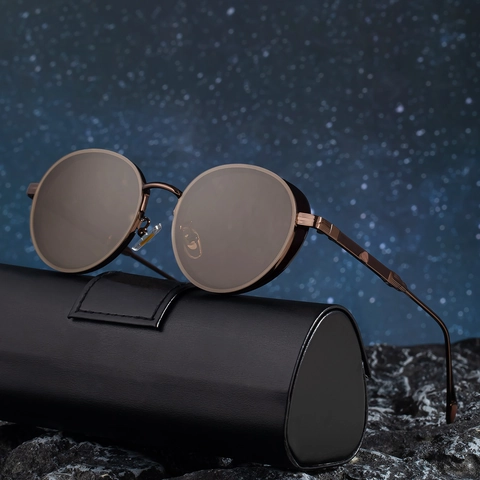 Retro Steampunk Round Sunglasses Metal Frame PC Lens UV400 Protection Side Shields Vintage Oval Sun Glasses Men Women