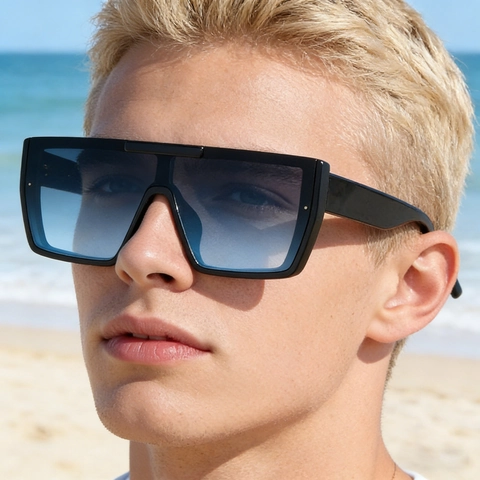 Oversized Square Frame Sunglasses Trendy Flat Top UV400 Protection PC Lens Gradient Shades For Men Women