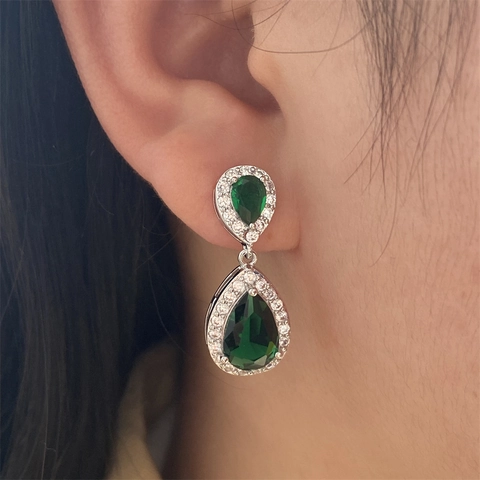 Zirconia Drop Earrings Brass Double Pear Teardrop Dangle Jewelry For Women Wedding Bridal Party Elegant Accessories