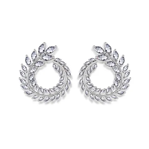 Elegante Marquise Zirkoon Blad Krans Oorbellen Koperen Sieraden Mode Accessoires Voor Vrouwen