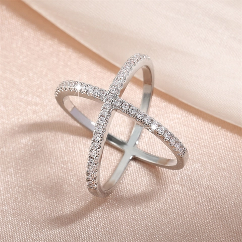 Anello A Forma Di X Croce Rame Pavé Zirconia Cubica Gioielli Minimalisti Per Donne Moderno Elegante