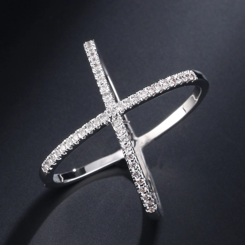 Anello A Forma Di X Croce Rame Pavé Zirconia Cubica Gioielli Minimalisti Per Donne Moderno Elegante