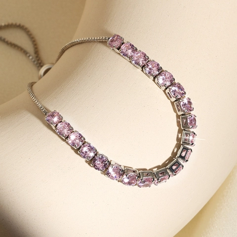Adjustable Tennis Bracelet Round Zirconia Copper Slider Bolo Elegant Fashion For Women