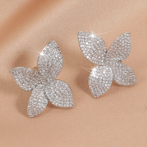 Blumen Ohrstecker Luxus Zirkonia Kleeblatt Funkelnd Kupfer Mit Edelstahl Ohrstecker Für Damen