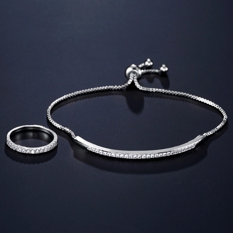 Bracciale Regolabile E Anello Eternity Micro Pavé AAA Zirconia Rame Placcato Gioielli Eleganti Per Donne Regalo Moda