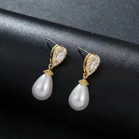 Orecchini Pendenti Con Perla Artificial A Goccia Eleganti Rame Zirconia Gioielli Classici Da Donna
