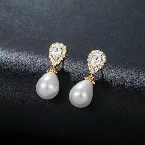 Orecchini Pendenti Con Perla Artificial A Goccia Eleganti Rame Zirconia Gioielli Classici Da Donna