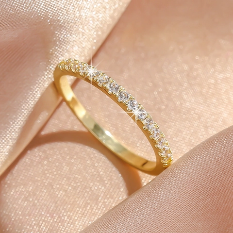Anillo Sottile Minimalista Zircone Pavé Gioielli In Rame Elegante Impilabile Stile Matrimonio Accessorio Moda Per Donne