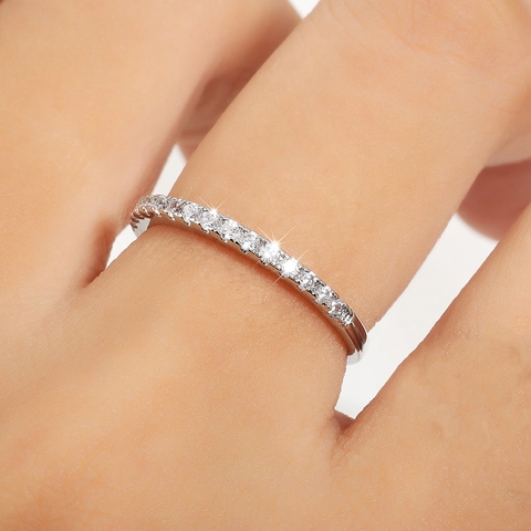 Anillo Sottile Minimalista Zircone Pavé Gioielli In Rame Elegante Impilabile Stile Matrimonio Accessorio Moda Per Donne