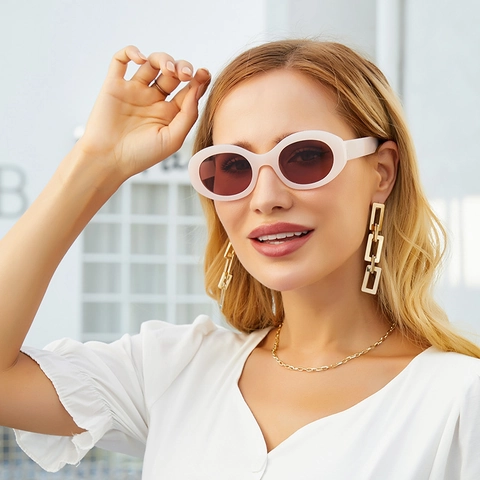 Occhiali Da Sole Ovali Retrò Donne Vintage Rotondi Montura Protezione UV400 Moda Colore Gelatina Occhiali Leggeri