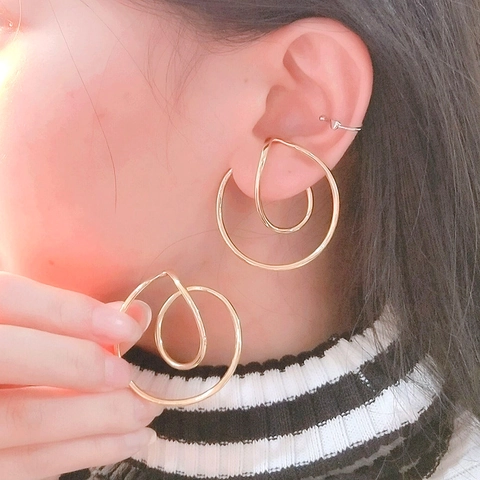 Minimalist Double Loop Clip On Earrings Copper Mobius Irregular Geometric Ear Cuffs No Piercing Jewelry For Women