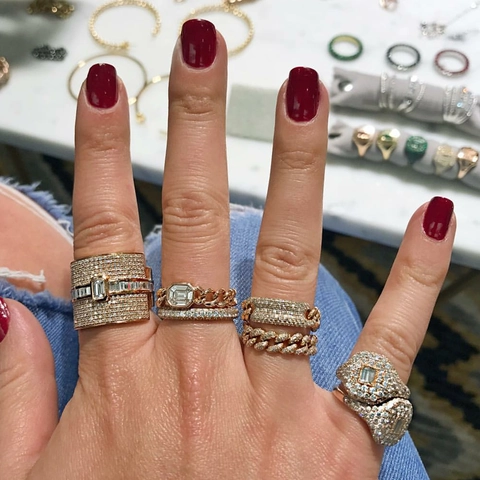 Anillo Ancho De Lujo Cobre Chapado En Oro Rectangulo Zircon Micro Pave Abierto Ajustable Joyeria Mujer