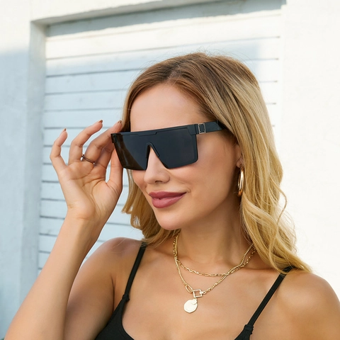 Gafas De Sol Cuadradas Grandes Lente Integrado Montura PC Protección UV400 Moda Retro Unisex Viajes Playa