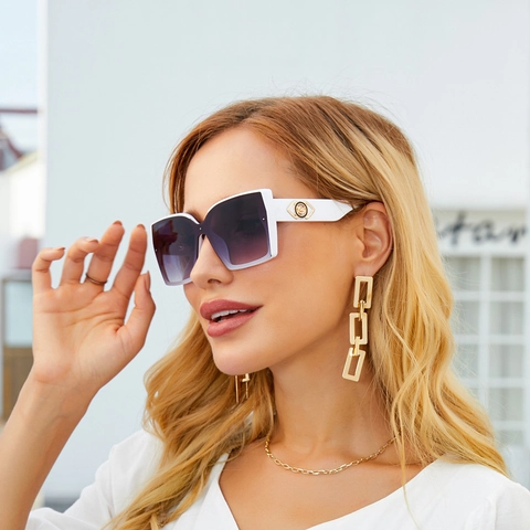 Gafas De Sol Cuadradas Grandes Para Mujer Montura Y Lentes PC Protección UV400 Tendencia Vintage Decoración De Metal