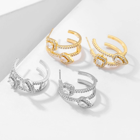 Orecchini A Lobo Geometrici A Forma Di C Rame Con Zirconia Cubica A Goccia E Rettangolo Per Donne Gioielli Moda