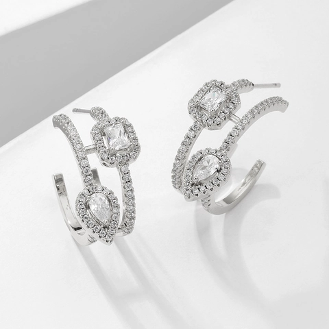 Orecchini A Lobo Geometrici A Forma Di C Rame Con Zirconia Cubica A Goccia E Rettangolo Per Donne Gioielli Moda