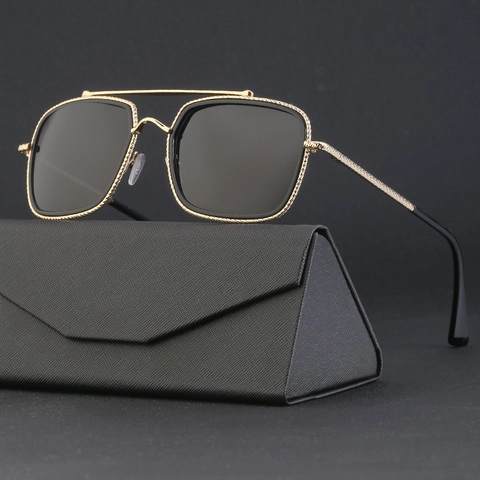 Occhiali Da Sole Quadrati Polarizzati Montatura In Metallo Lenti PC Doppio Ponte Protezione UV400 Retro Moda Viaggio Guida Unisex