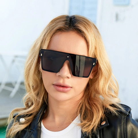 Fashion Oversized Square Sunglasses Flat Top Integrated Lens UV400 Plastic Metal Frame Trendy Eyewear For Women Men