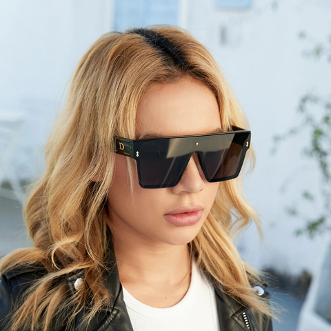 Fashion Oversized Square Sunglasses Flat Top Integrated Lens UV400 Plastic Metal Frame Trendy Eyewear For Women Men